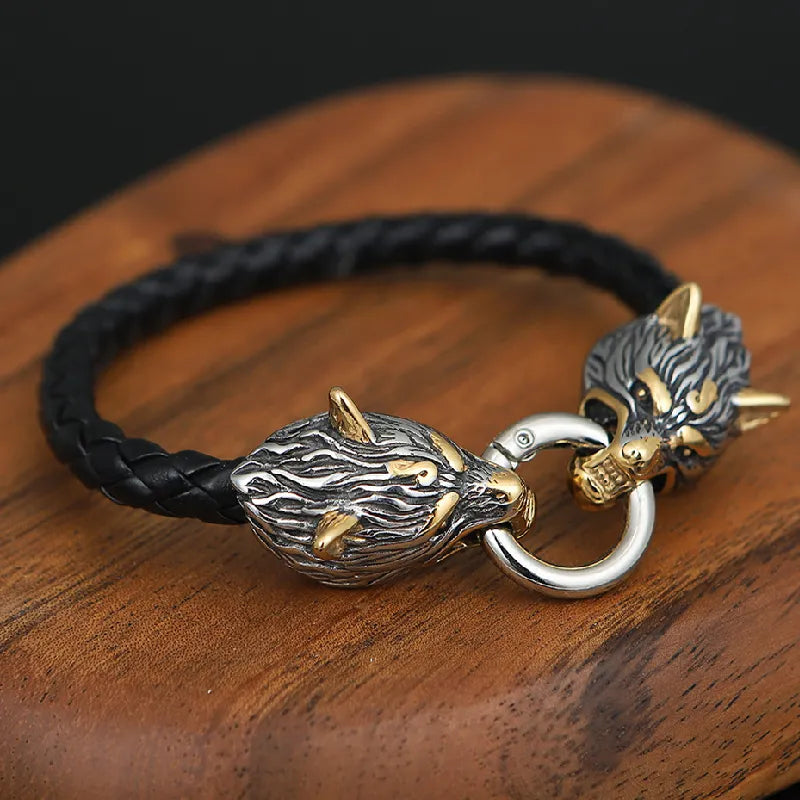 brazalete cabeza de lobo dorado