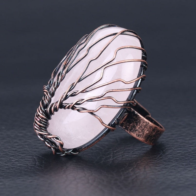 anillo arbol de la vida mujer cuarzo rosa