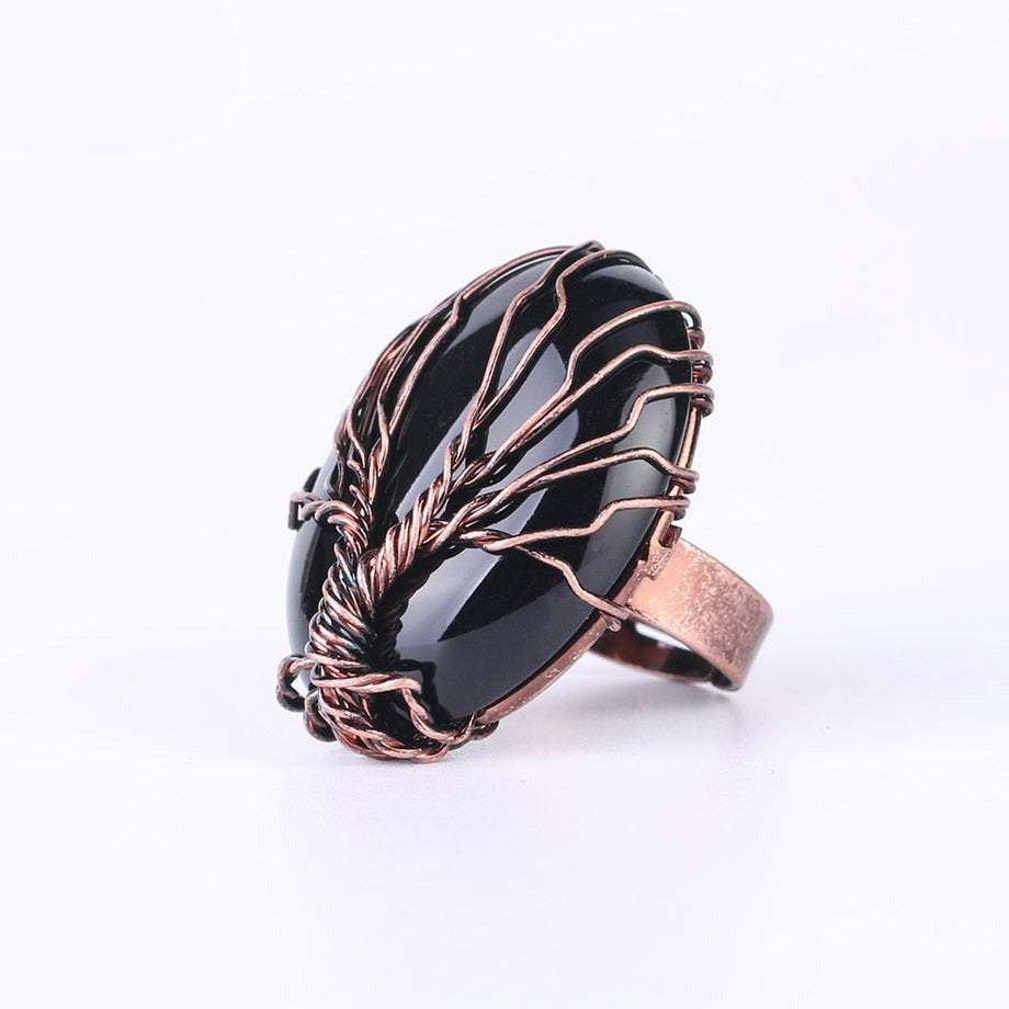anillo arbol de la vida mujer onix negro