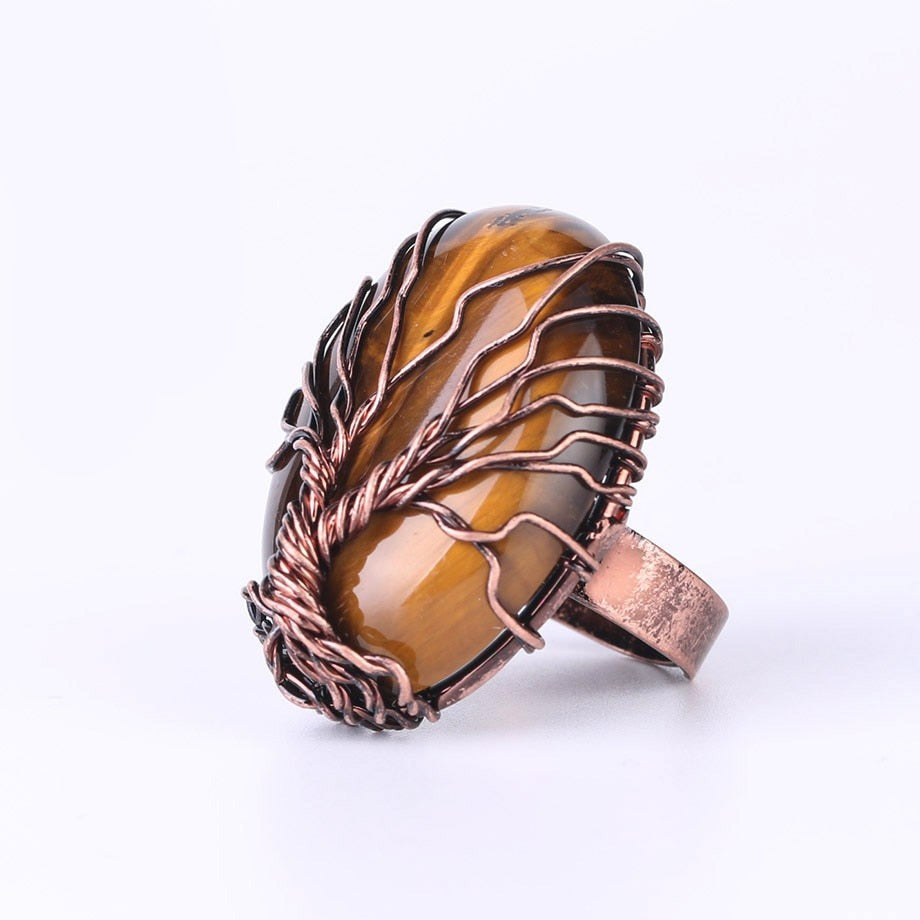 anillo arbol de la vida mujer ojo de tigre