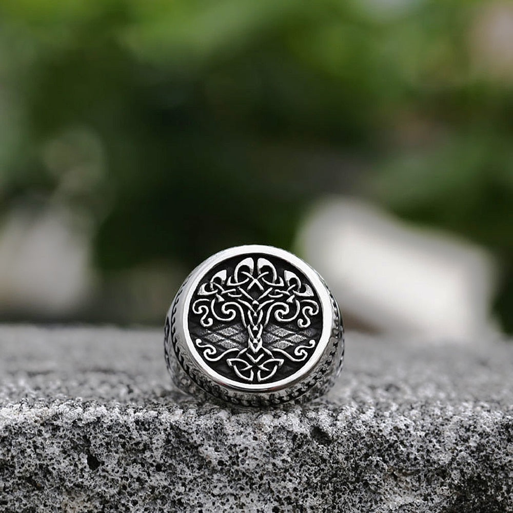anillo plata y oro arbol vikingo