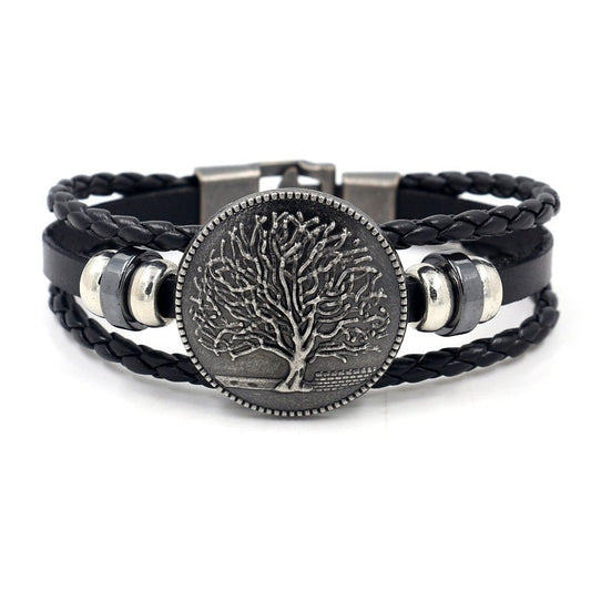 pulsera arbol de la vida cuero negro
