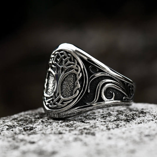 anillo arbol de la vida acero