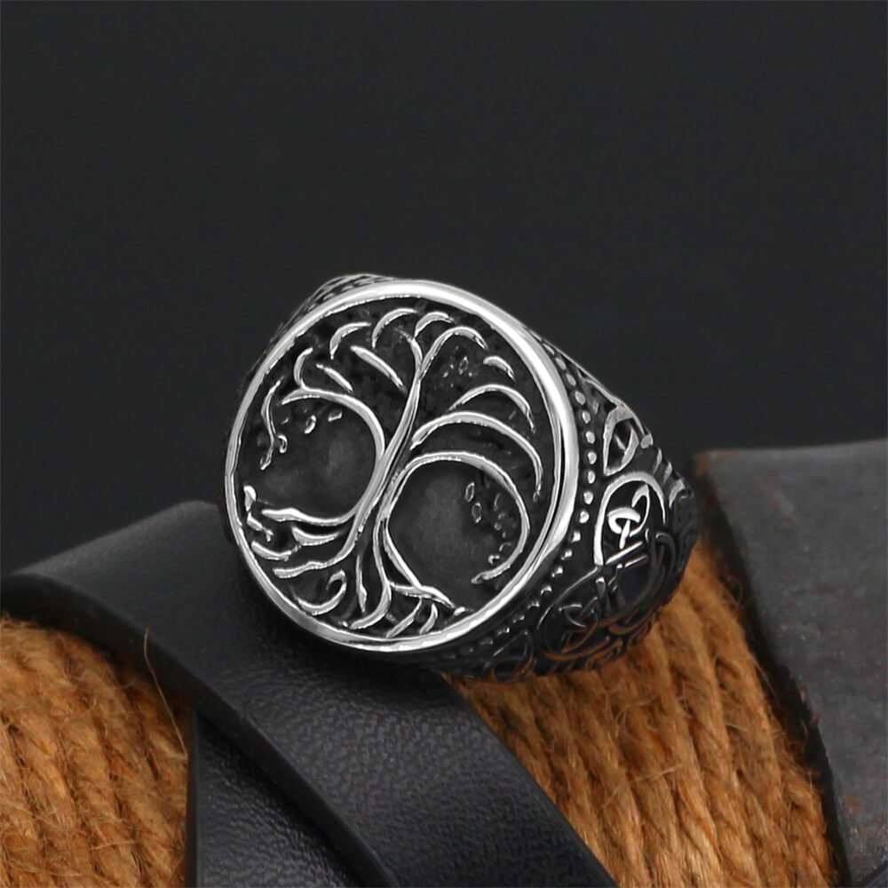anillo del arbol de la vida acero