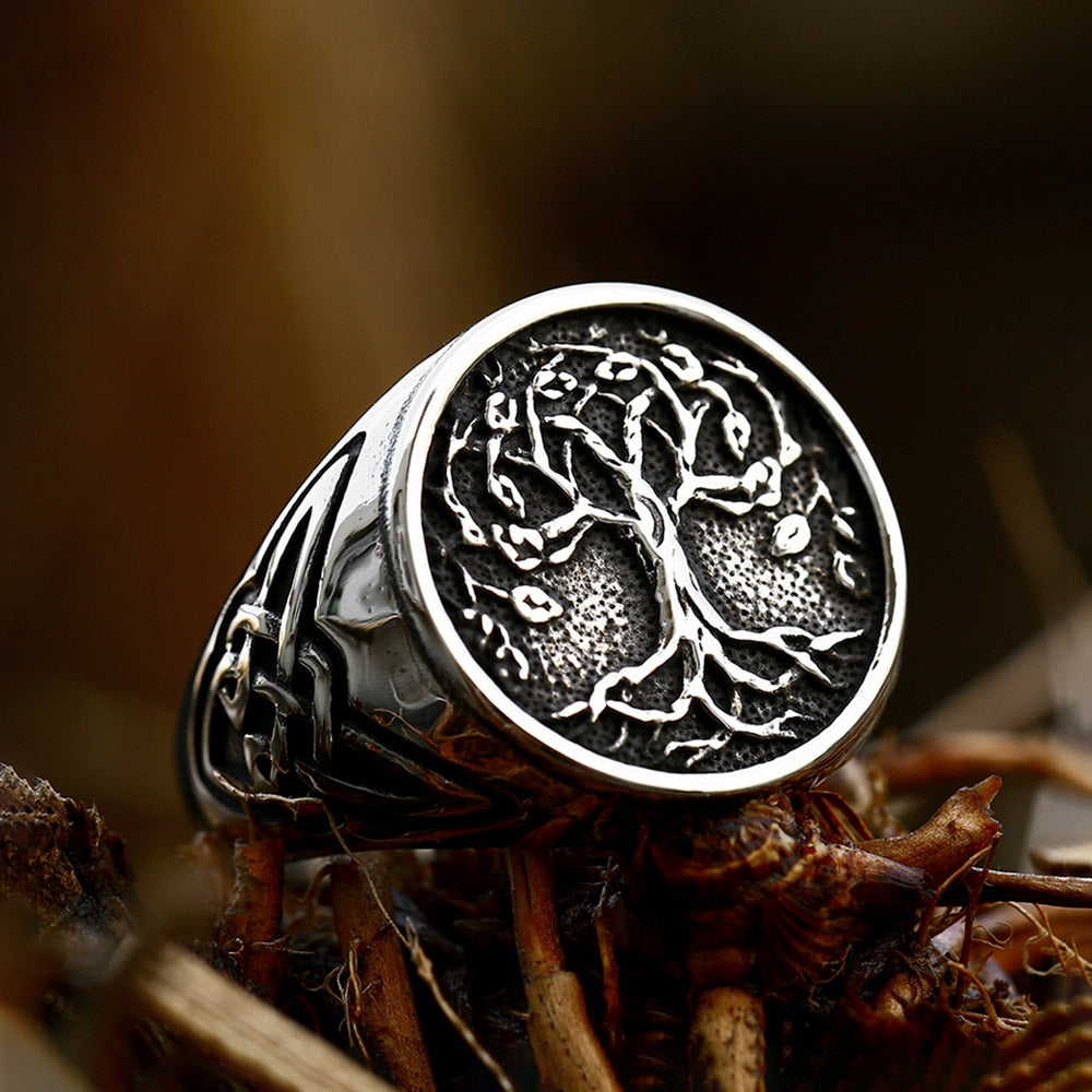 anillo arbol de la vida acero