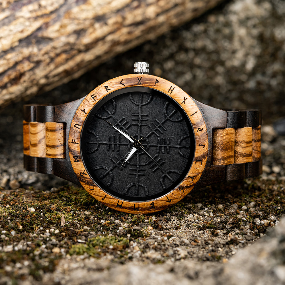 reloj de madera ebalo y zebra