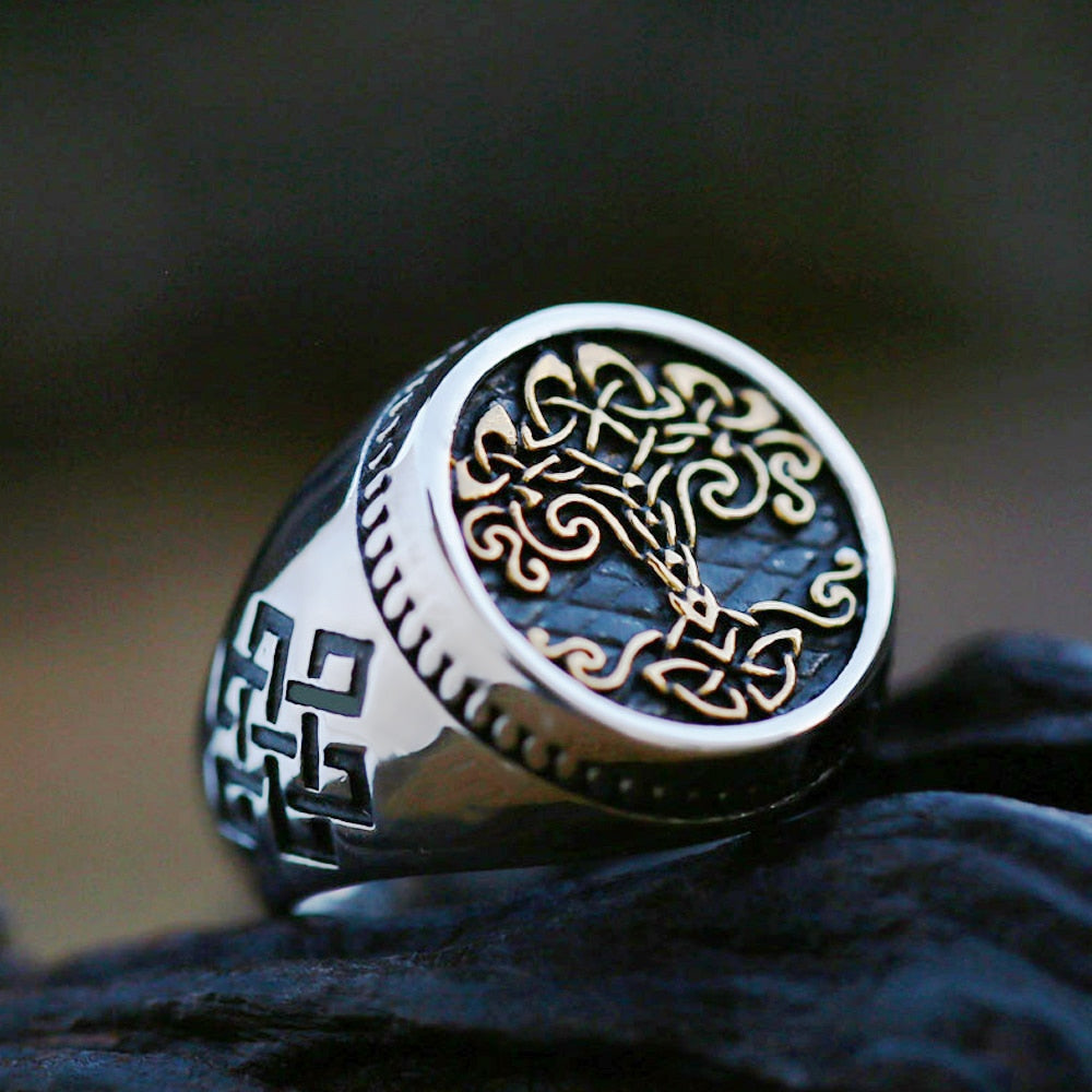 anillo plata y oro arbol
