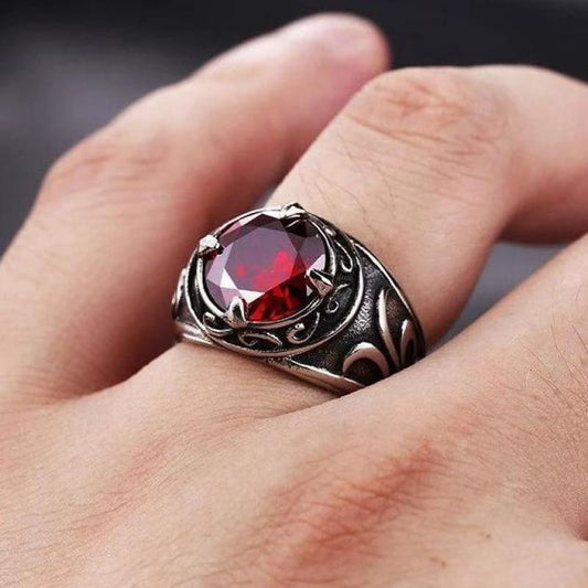 anillo vikingo con piedra roja