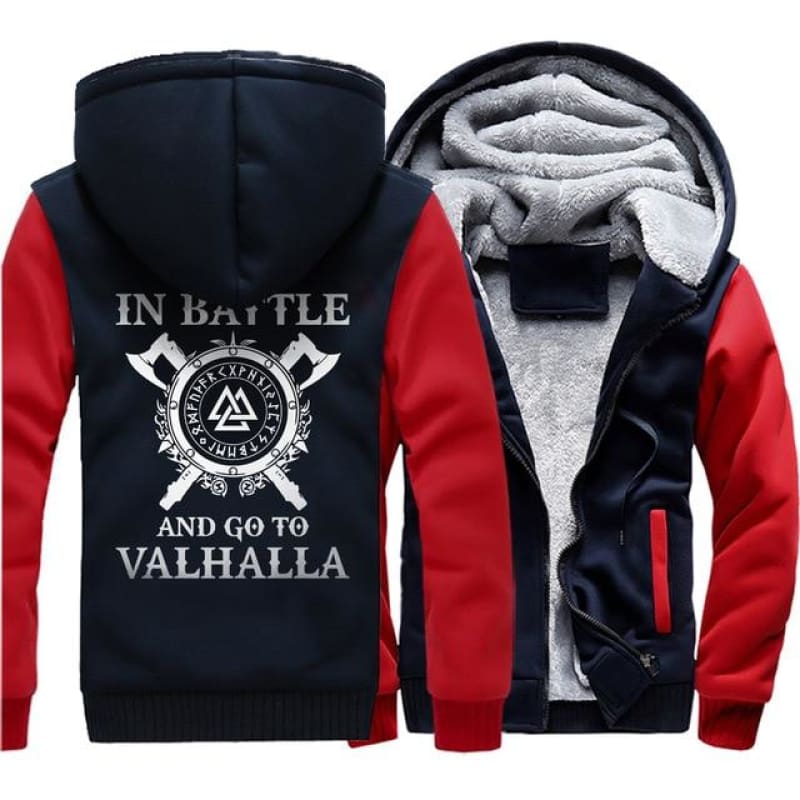 chaqueta vikinga valhalla azul y rojo