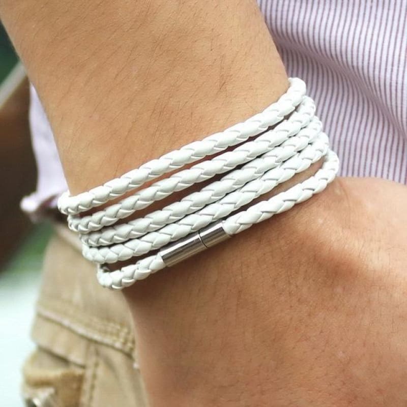 Pulsera de Cuero Trenzada blanco