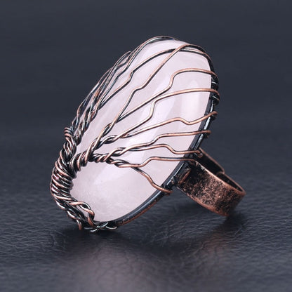 anillo arbol de la vida mujer cuarzo rosa