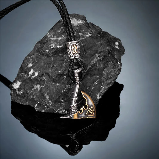 collar hacha valknut cuero