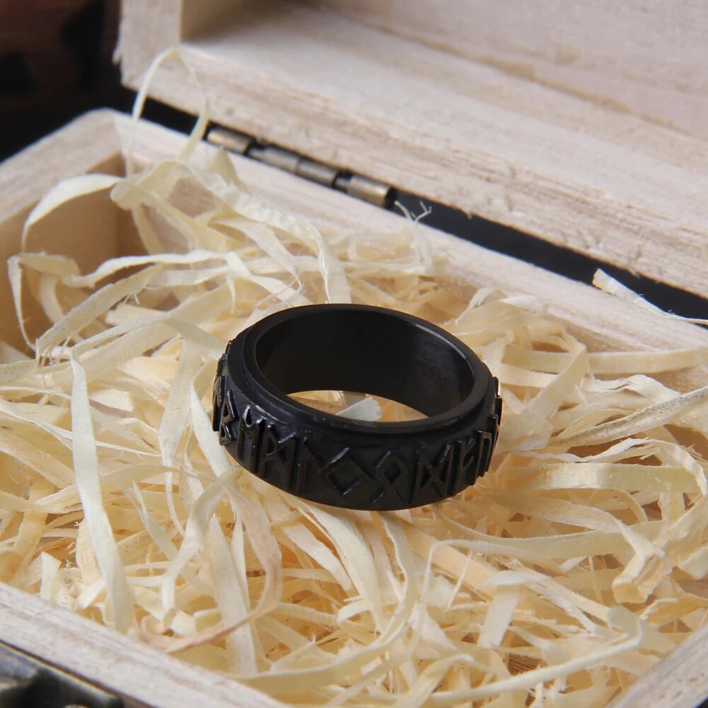 anillo acero runas negro