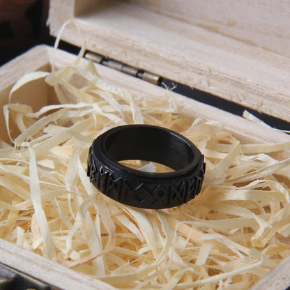 anillo acero runas negro