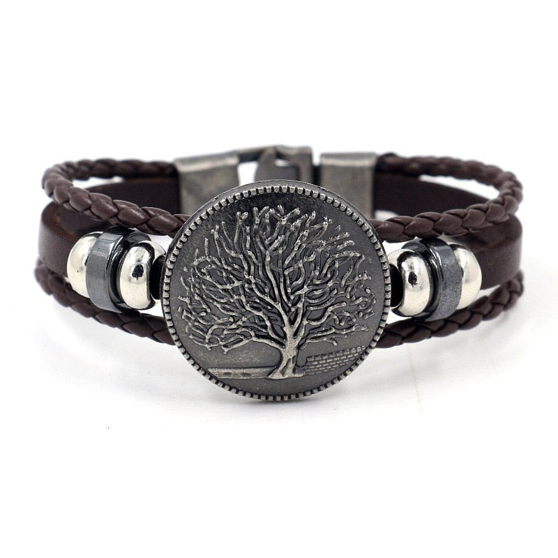 pulsera arbol de la vida cuero marron