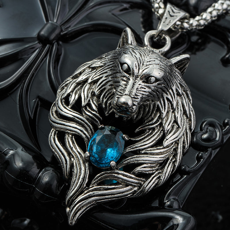 colgante lobo piedra azul
