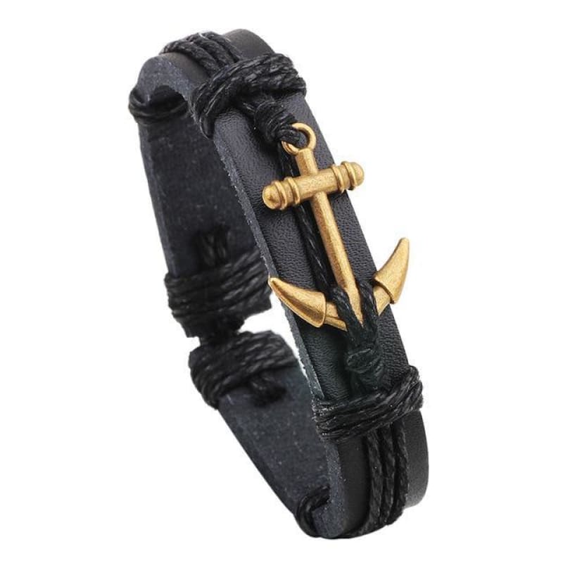 Pulsera Ancla Cuero negro