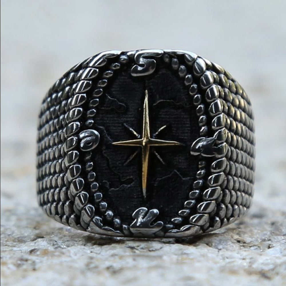 Anillo Vikingo Brújula Anillo Brújula Negra